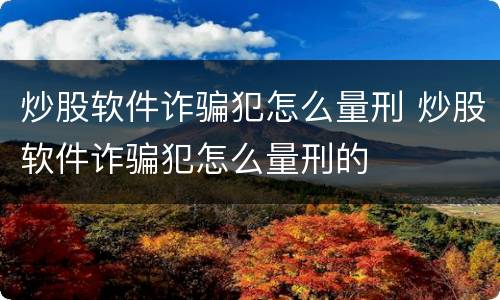 炒股软件诈骗犯怎么量刑 炒股软件诈骗犯怎么量刑的