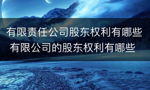 有限责任公司股东权利有哪些 有限公司的股东权利有哪些