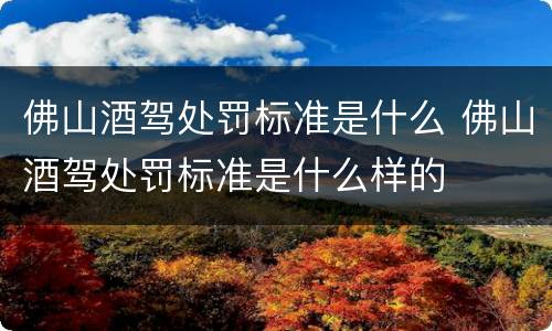 佛山酒驾处罚标准是什么 佛山酒驾处罚标准是什么样的