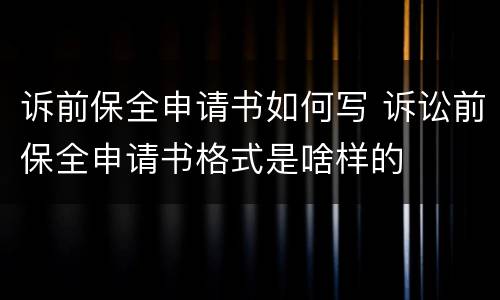 诉前保全申请书如何写 诉讼前保全申请书格式是啥样的