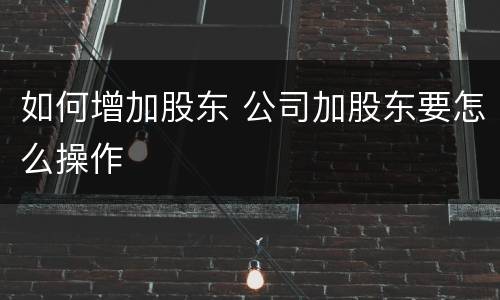 如何增加股东 公司加股东要怎么操作