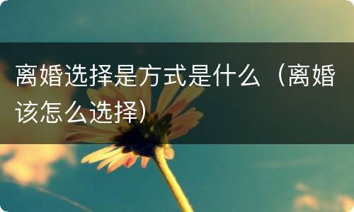 离婚选择是方式是什么（离婚该怎么选择）