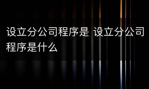 设立分公司程序是 设立分公司程序是什么