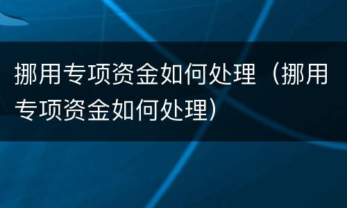 挪用专项资金如何处理（挪用专项资金如何处理）