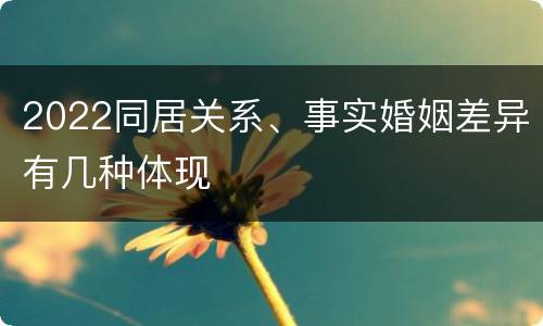2022同居关系、事实婚姻差异有几种体现