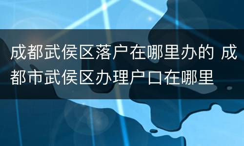 成都武侯区落户在哪里办的 成都市武侯区办理户口在哪里