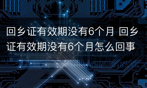 回乡证有效期没有6个月 回乡证有效期没有6个月怎么回事