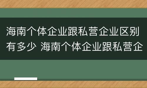 海南个体企业跟私营企业区别有多少 海南个体企业跟私营企业区别有多少家