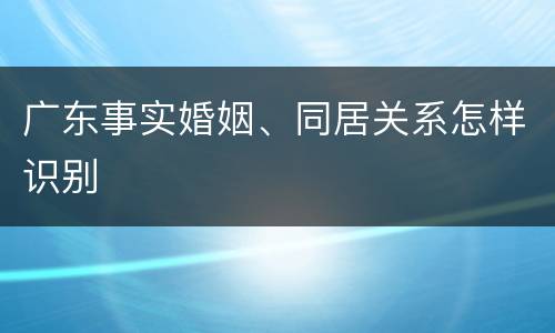 广东事实婚姻、同居关系怎样识别