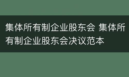 集体所有制企业股东会 集体所有制企业股东会决议范本
