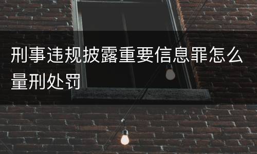 刑事违规披露重要信息罪怎么量刑处罚