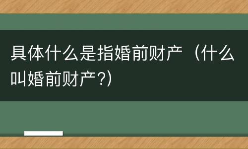 具体什么是指婚前财产（什么叫婚前财产?）