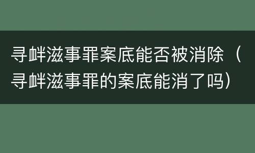 寻衅滋事罪案底能否被消除（寻衅滋事罪的案底能消了吗）