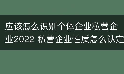 应该怎么识别个体企业私营企业2022 私营企业性质怎么认定