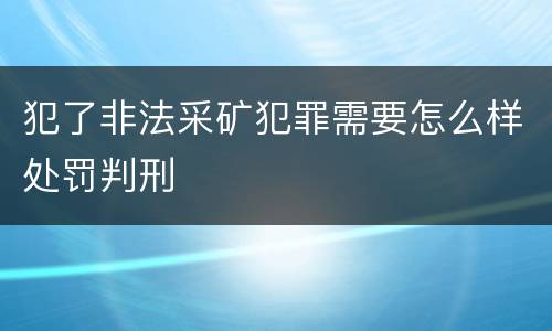 犯了非法采矿犯罪需要怎么样处罚判刑