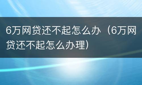 6万网贷还不起怎么办（6万网贷还不起怎么办理）