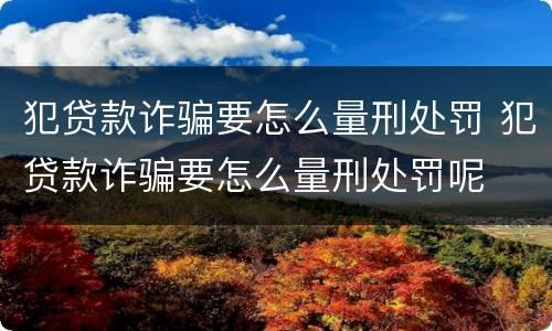犯贷款诈骗要怎么量刑处罚 犯贷款诈骗要怎么量刑处罚呢