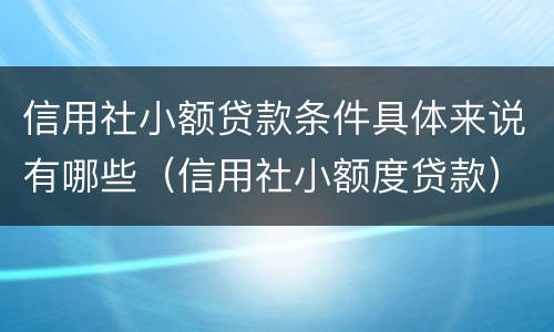 信用社小额贷款条件具体来说有哪些（信用社小额度贷款）