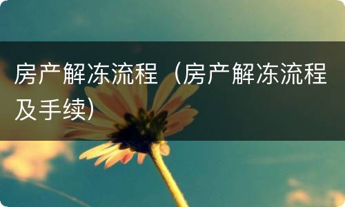 房产解冻流程（房产解冻流程及手续）