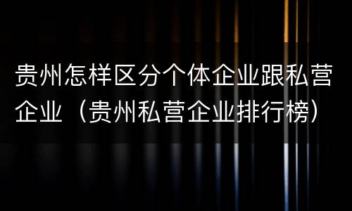 贵州怎样区分个体企业跟私营企业（贵州私营企业排行榜）