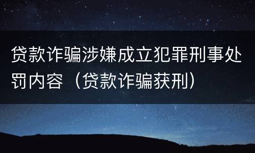 贷款诈骗涉嫌成立犯罪刑事处罚内容（贷款诈骗获刑）