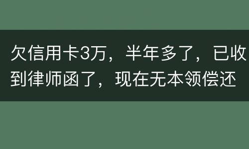 欠信用卡3万，半年多了，已收到律师函了，现在无本领偿还要怎样办