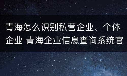 青海怎么识别私营企业、个体企业 青海企业信息查询系统官网