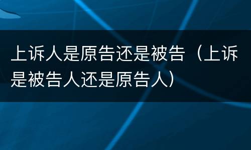 上诉人是原告还是被告（上诉是被告人还是原告人）