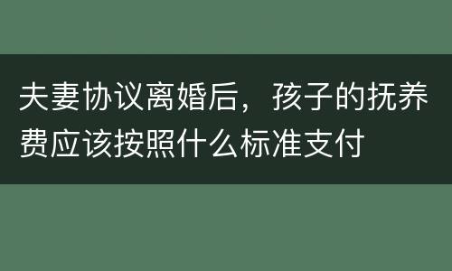 夫妻协议离婚后，孩子的抚养费应该按照什么标准支付