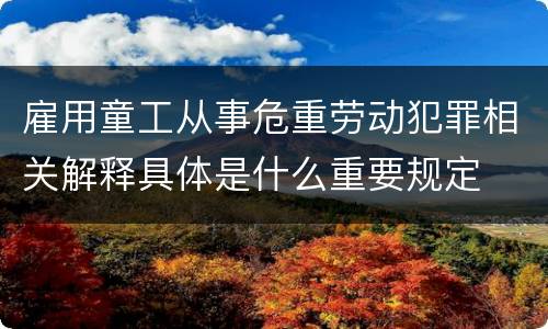 雇用童工从事危重劳动犯罪相关解释具体是什么重要规定