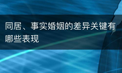 同居、事实婚姻的差异关键有哪些表现