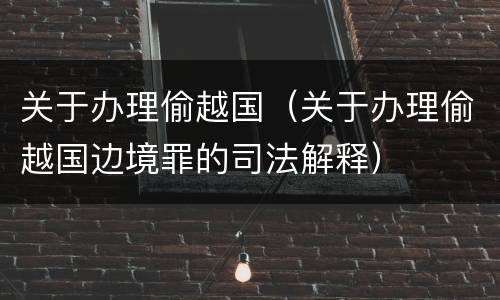 关于办理偷越国（关于办理偷越国边境罪的司法解释）