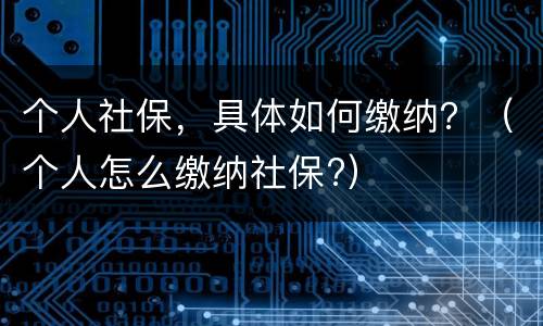个人社保，具体如何缴纳？（个人怎么缴纳社保?）