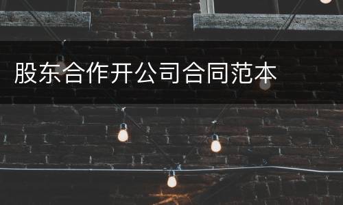 股东合作开公司合同范本