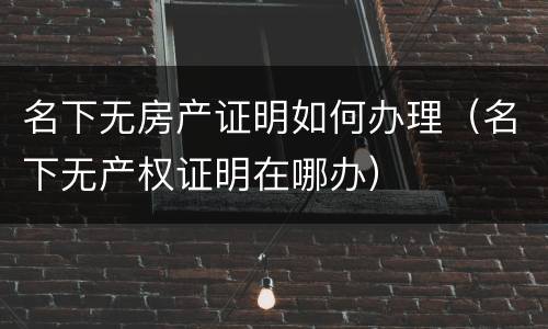 名下无房产证明如何办理（名下无产权证明在哪办）