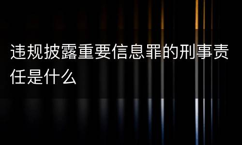违规披露重要信息罪的刑事责任是什么