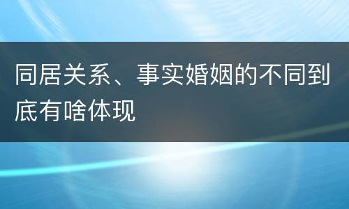 同居关系、事实婚姻的不同到底有啥体现