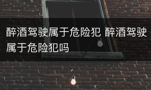 醉酒驾驶属于危险犯 醉酒驾驶属于危险犯吗