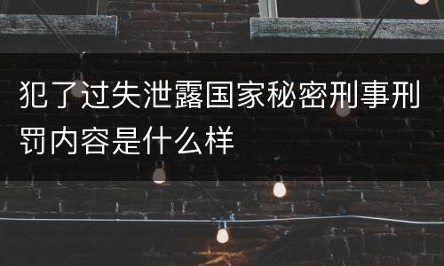 犯了过失泄露国家秘密刑事刑罚内容是什么样