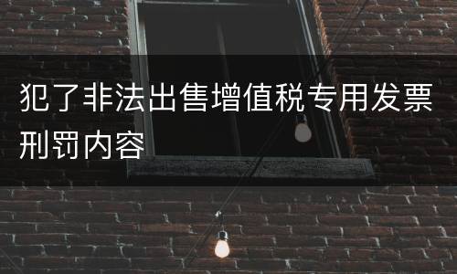 犯了非法出售增值税专用发票刑罚内容