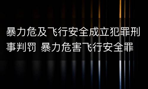 暴力危及飞行安全成立犯罪刑事判罚 暴力危害飞行安全罪