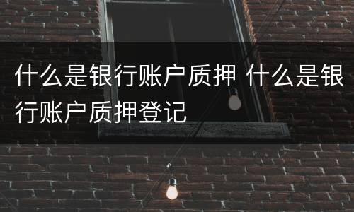 什么是银行账户质押 什么是银行账户质押登记