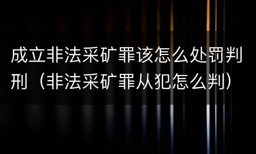 成立非法采矿罪该怎么处罚判刑（非法采矿罪从犯怎么判）