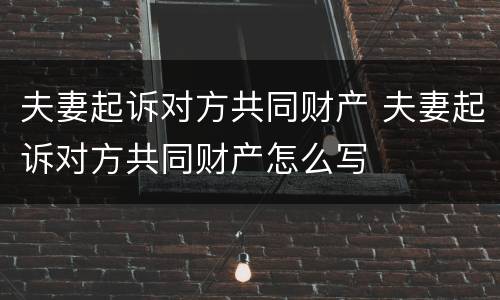 夫妻起诉对方共同财产 夫妻起诉对方共同财产怎么写