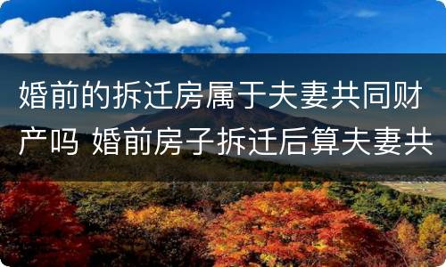 婚前的拆迁房属于夫妻共同财产吗 婚前房子拆迁后算夫妻共同财产吗