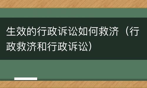 生效的行政诉讼如何救济（行政救济和行政诉讼）