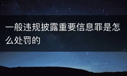 一般违规披露重要信息罪是怎么处罚的