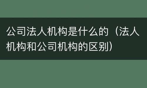 公司法人机构是什么的（法人机构和公司机构的区别）
