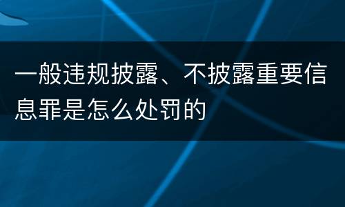 一般违规披露、不披露重要信息罪是怎么处罚的