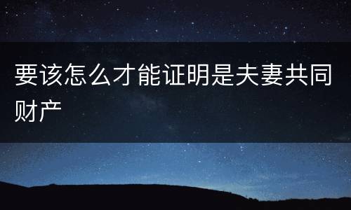 要该怎么才能证明是夫妻共同财产